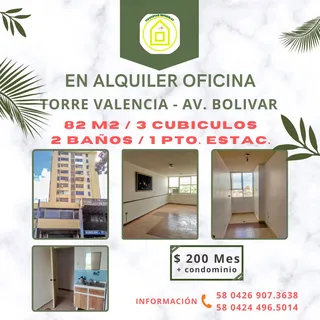 Oficina en Torre Valencia, Av. Bolivar