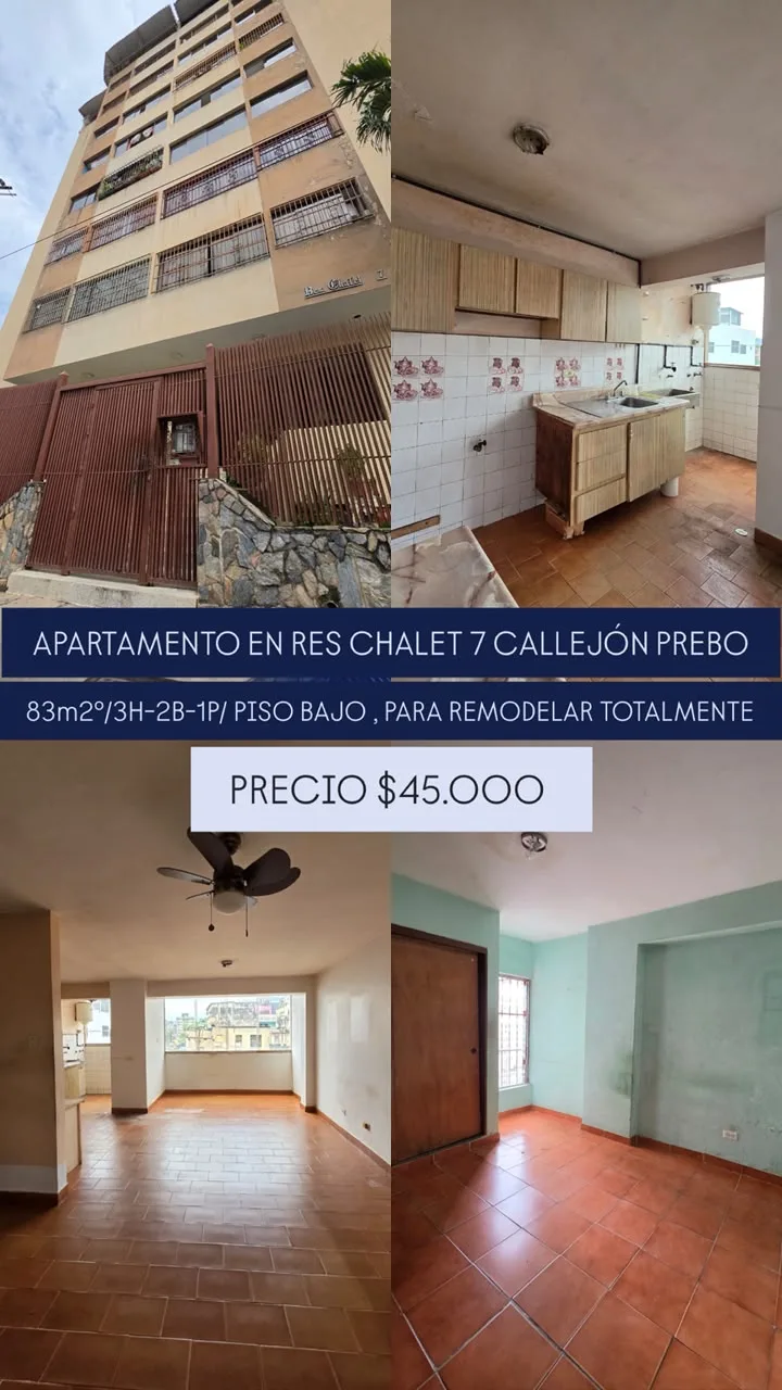 Apartamento en Venta en Callejón Prebo Resd. Chalet 7, Valencia, Edo. Carabobo — 3 hab 81m² — USD 45,000