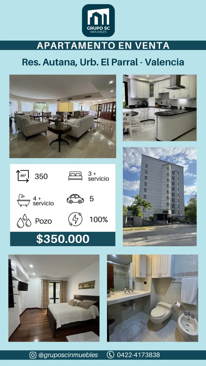 Apartamento en Venta en Urb. El Parral - Valencia Norte — 4 hab 350m² — USD 350,000