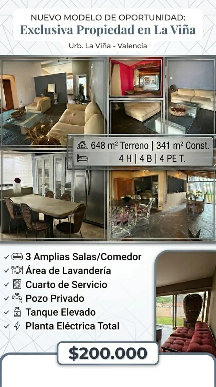 Casa en Venta en urb la viña — 4 hab 341m² — USD 200,000