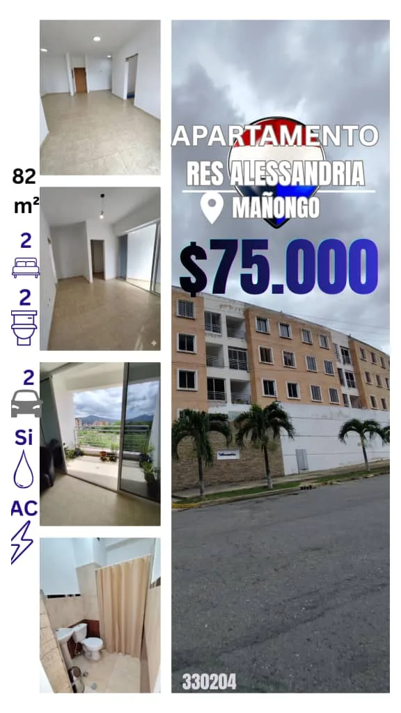 Apartamento en Venta en Res Alessandria, Mañongo — 2 hab 82m² — USD 75,000