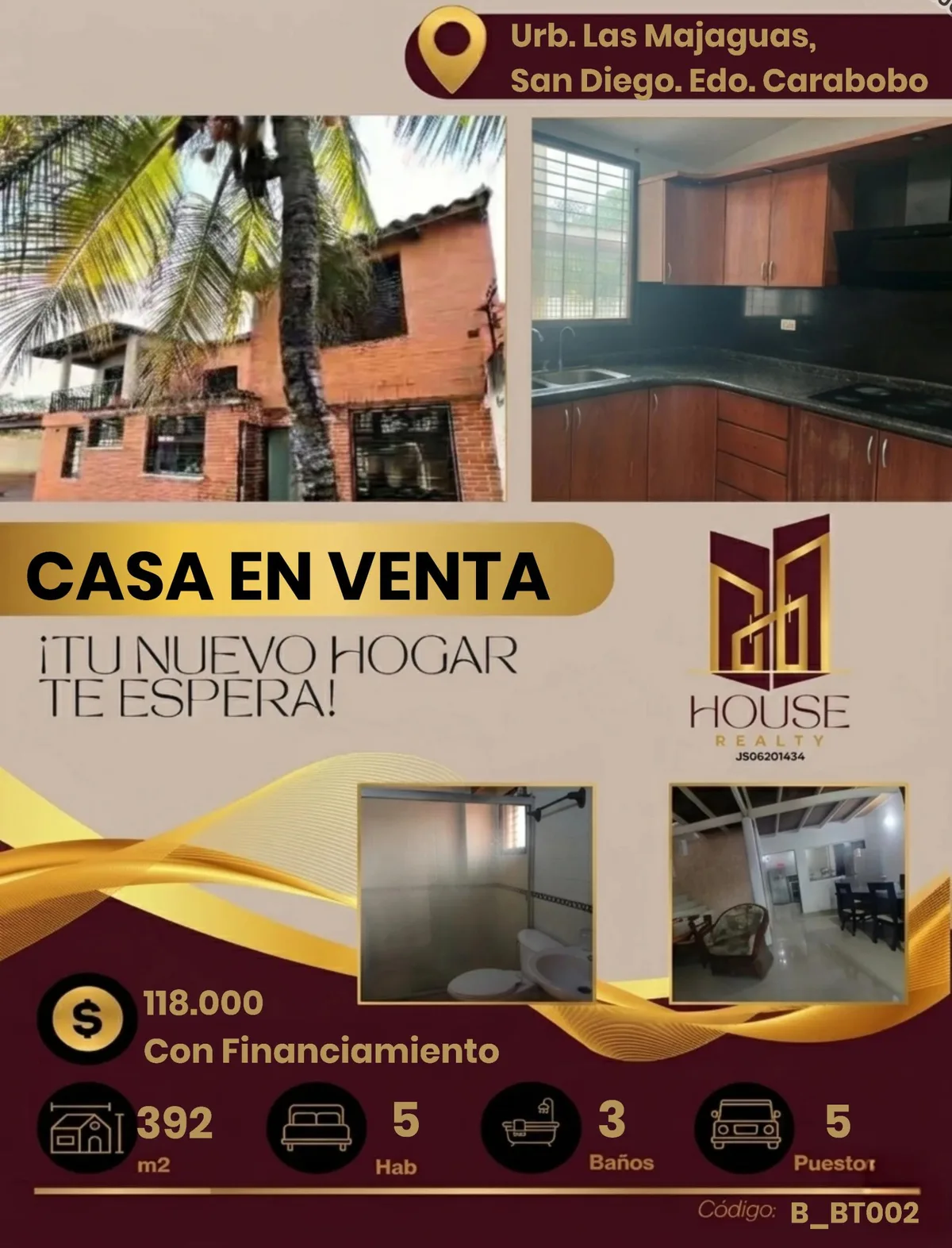 Casa en Venta en Urb. Las Majaguas, San Diego — 5 hab 392m² — USD 118