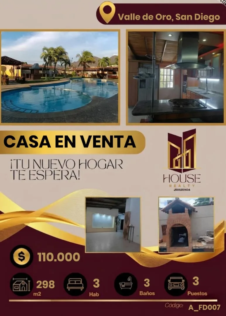 Casa en Venta en Valle de Oro, San Diego — 3 hab 298m² — USD 110