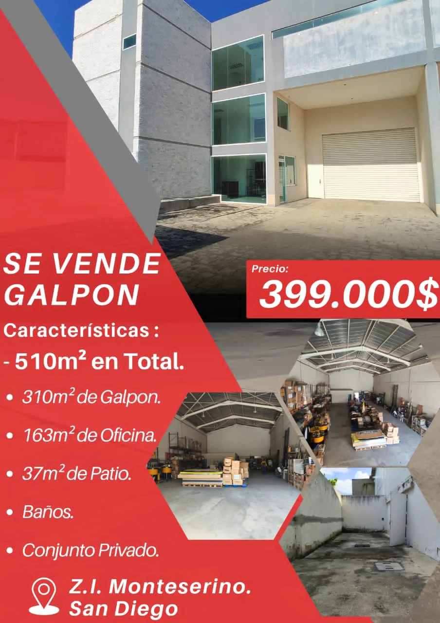 Galpón en Venta en Zona Industrial  Monteserino San Diego 510m² — USD 399,000