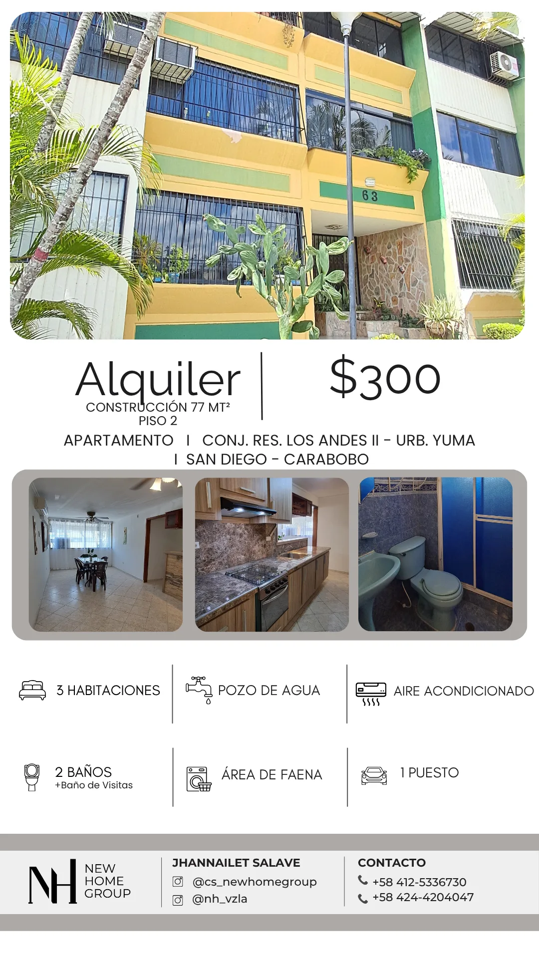 Apartamento en Alquiler en Yuma I, San Diego — 3 hab 77m² — USD 300