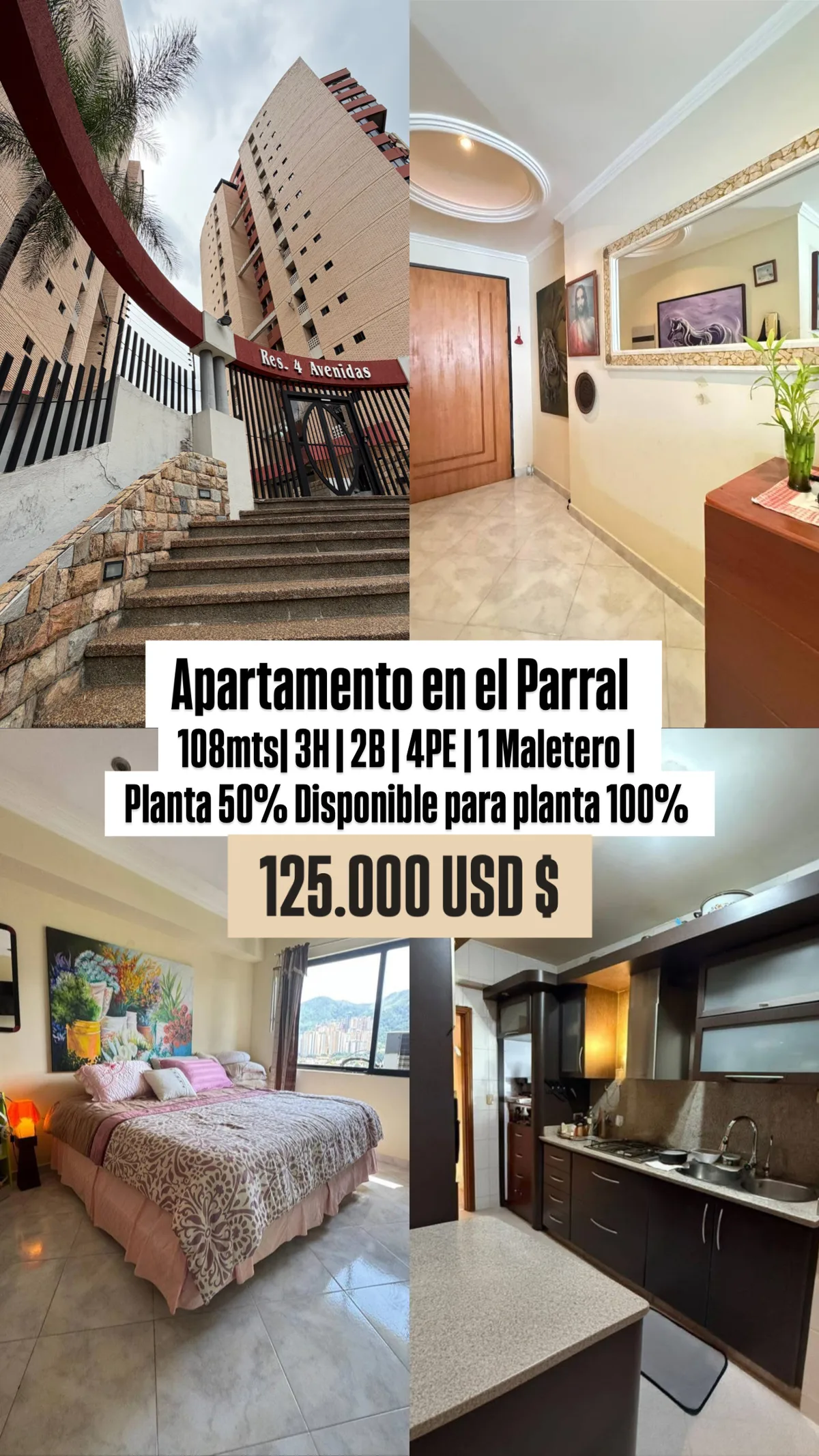 Apartamento en Venta en El Parral Residencias 4 avenidas Valencia — 3 hab 108m² — USD 125,000