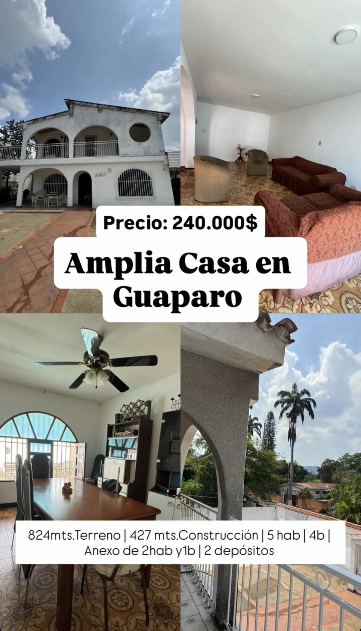 Casa en Venta en Guaparo — 5 hab 824m² — USD 240,000