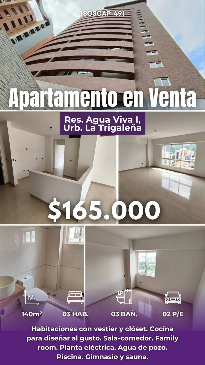 Apartamento en Venta en Urb La Trigaleña Valencia — 3 hab 140m² — USD 165,000