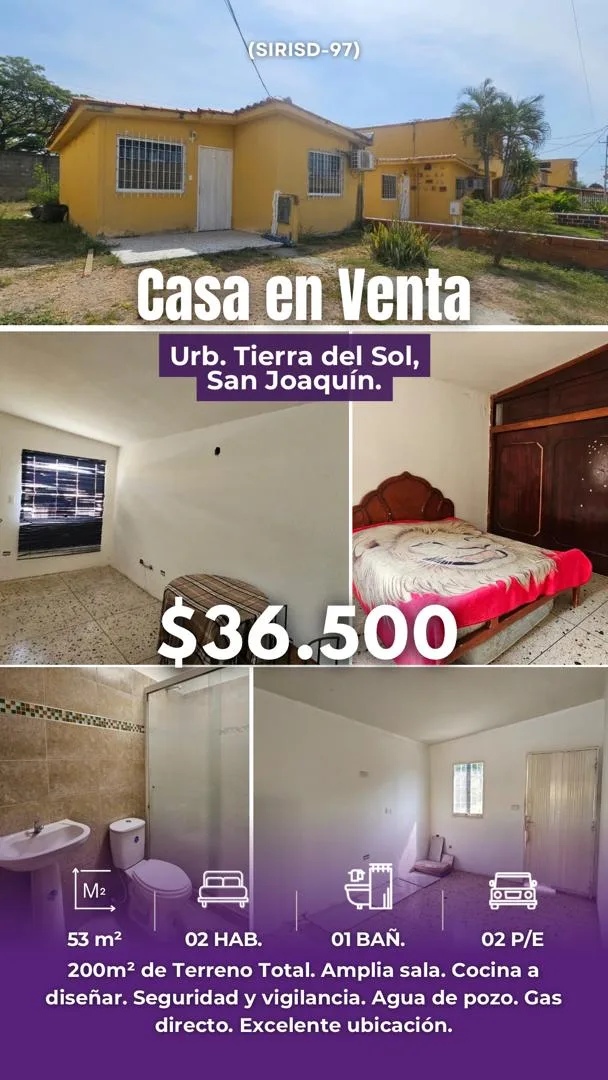 Casa en Venta en Urb. Tierra del Sol — 2 hab 53m² — USD 36,500