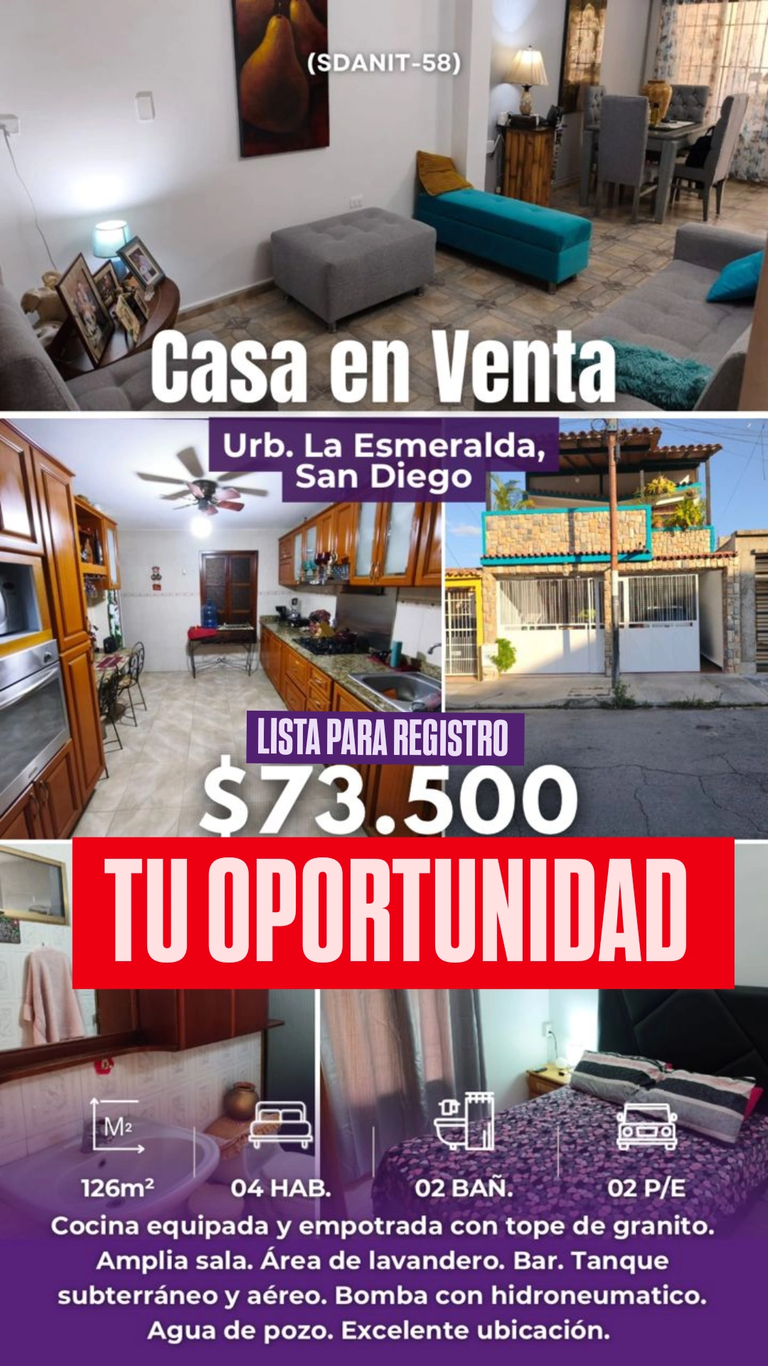 Casa en Venta en LA ESMERALDA — 4 hab 126m² — USD 73,500